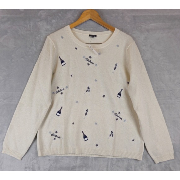 Talbots Sweaters - NWT Talbots Womens Celebrate Sparkly Sweater Size XL Cream Novelty Pullover